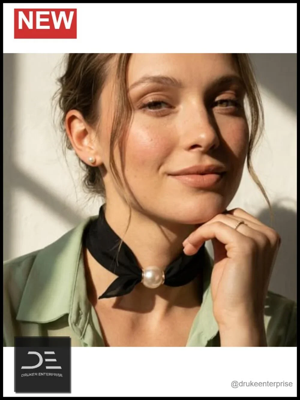 Satin Silk Scarf with Magnetic Pearl Buckle Neck Tie Multi-Way Headscarf